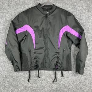 Leather & Hawgs Jacket Mens 2XL Black Purple Motorcycle Biker Lace-Up Padded